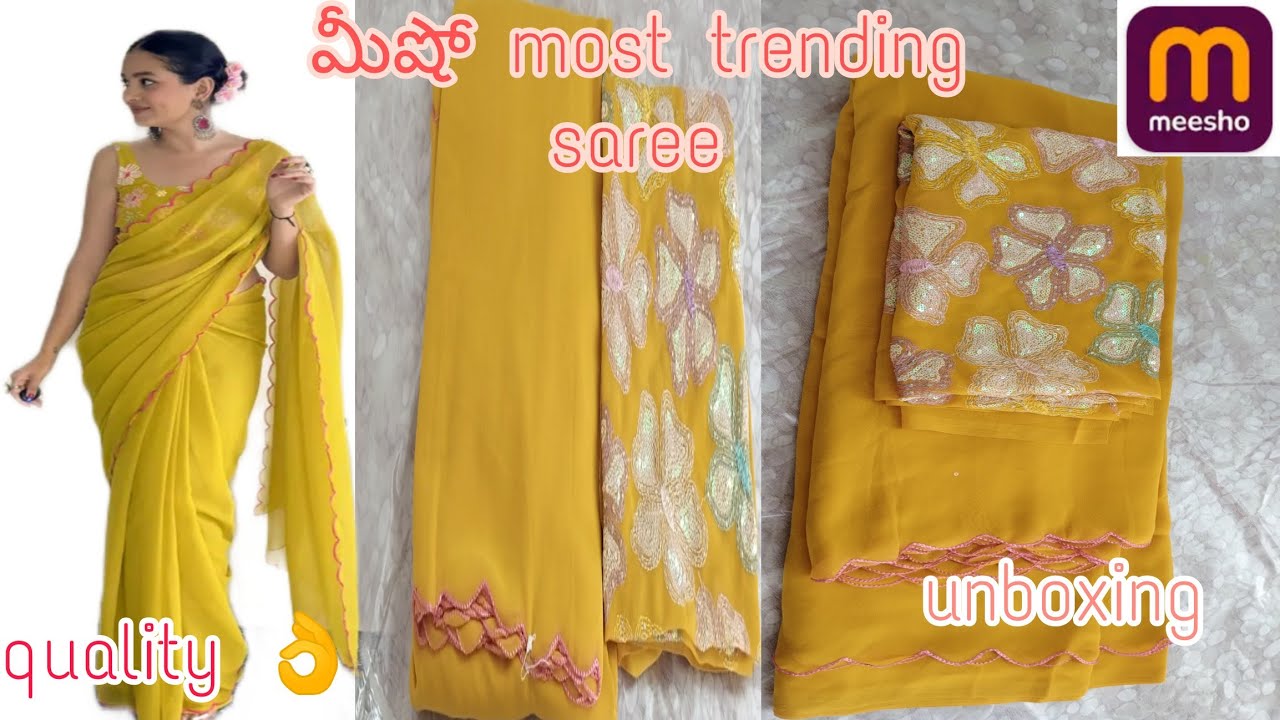 ||most trending designer saree#from meesho||cut work border saree with sequence work blouse piece||