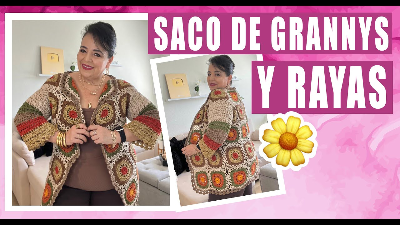 🌼Saco tejido de Grannys y Rayas ✨Clase Completa y GRATIS - Yo Tejo con LAURA CEPEDA