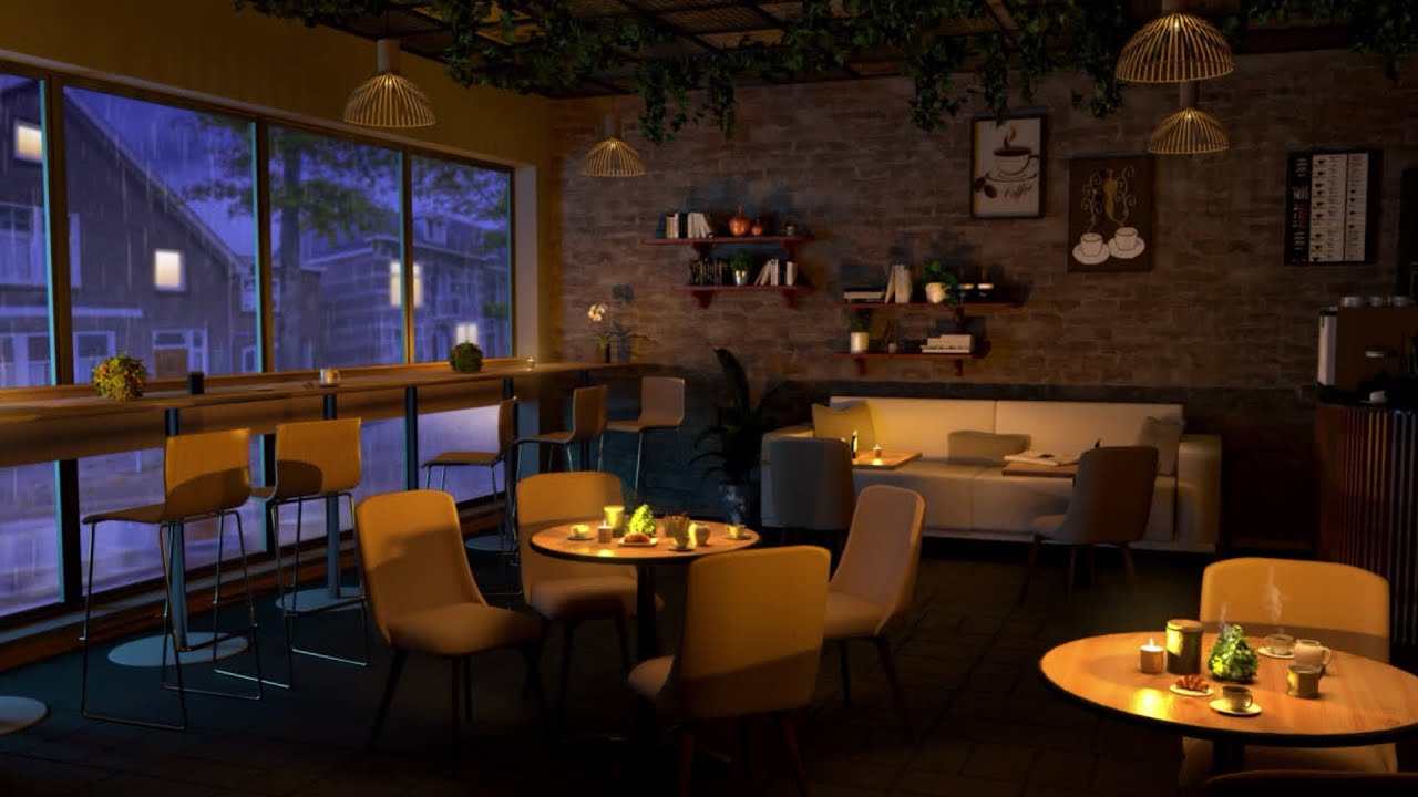 1 Hour Rain Sounds in Cozy Café ☕📚 | Coffee Shop Ambience for Relaxing, Studying, Sleeping