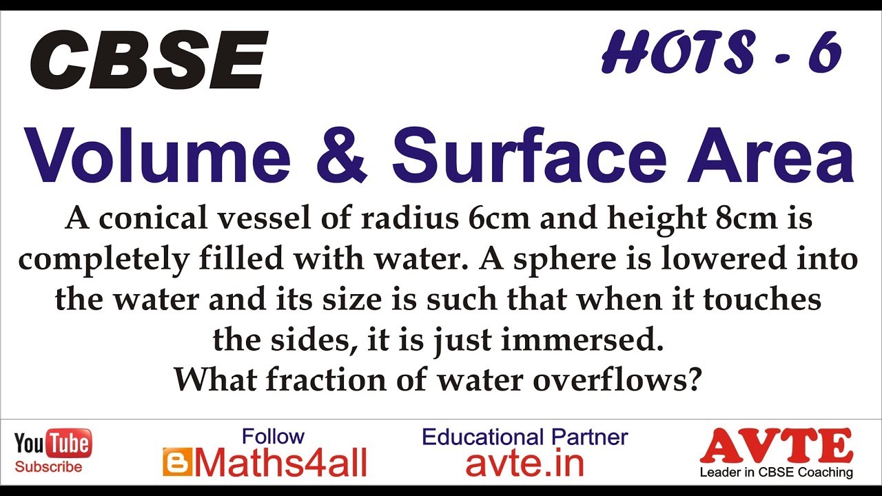A conical vessel of radius 6cm & height 8 cm is completely filled with water. A sphere is .... | 6