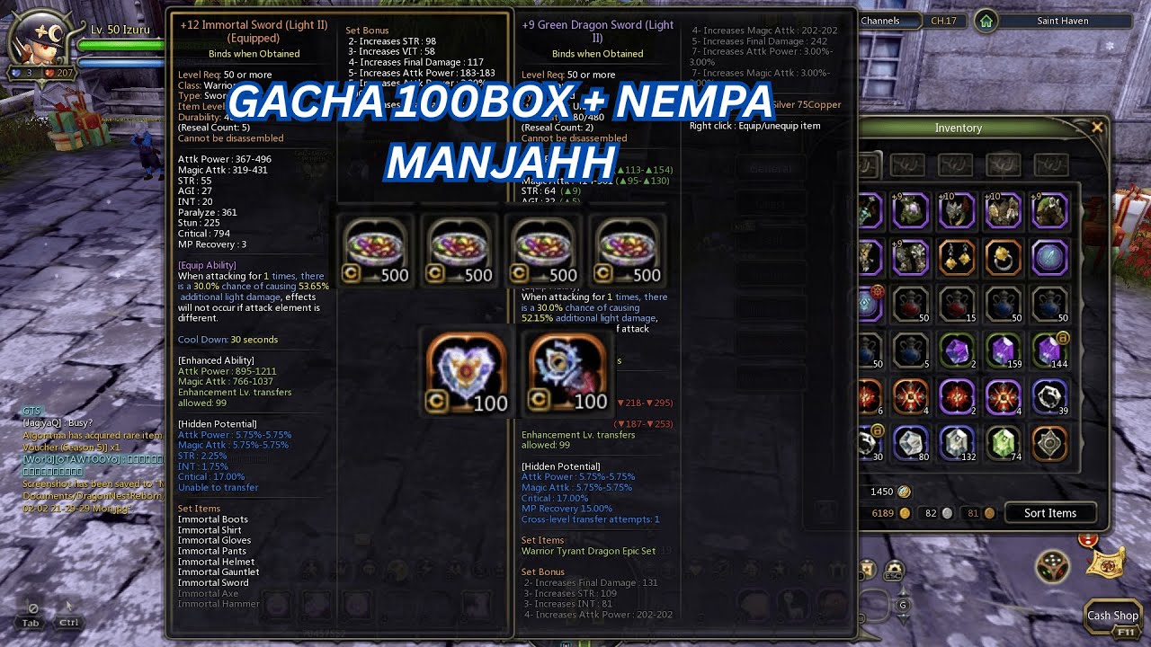 [ Dragon Nest : SEA CLASSIC ] gacha 100box dan nempa tipis tipis +12 cukup !