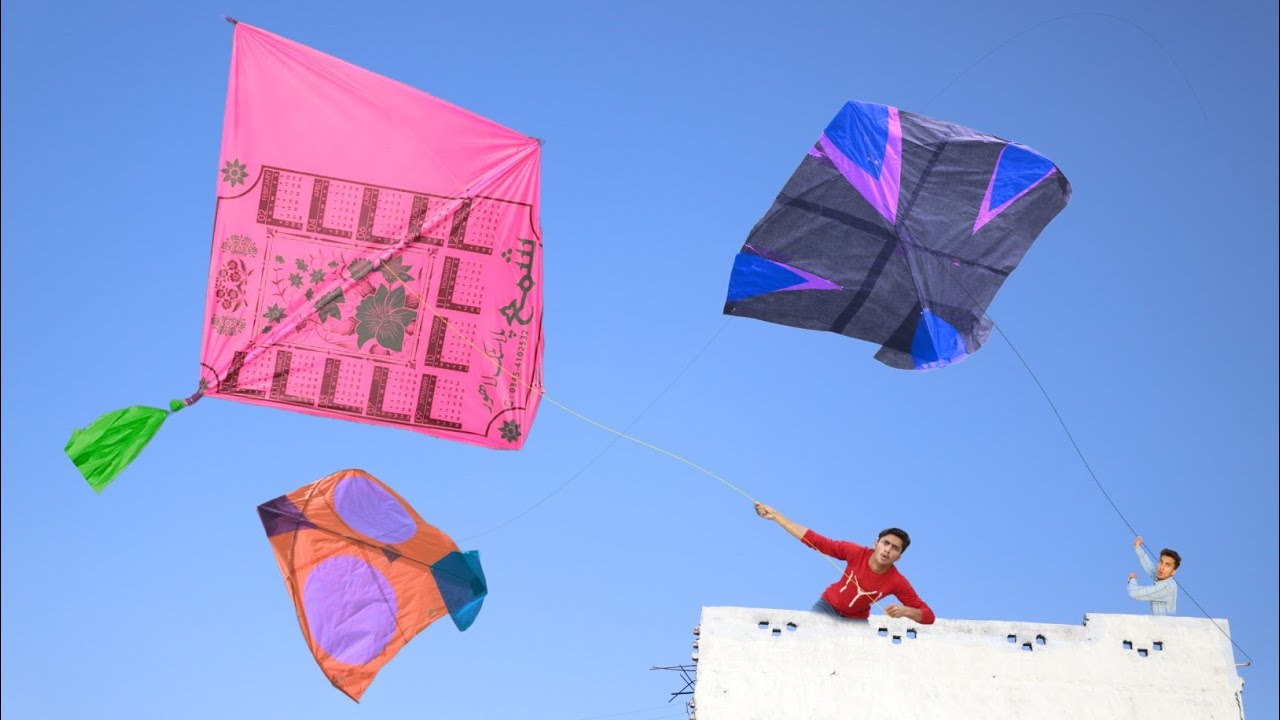 Plasticbag Kite Flying With Kite Challenge | Kite Cutting