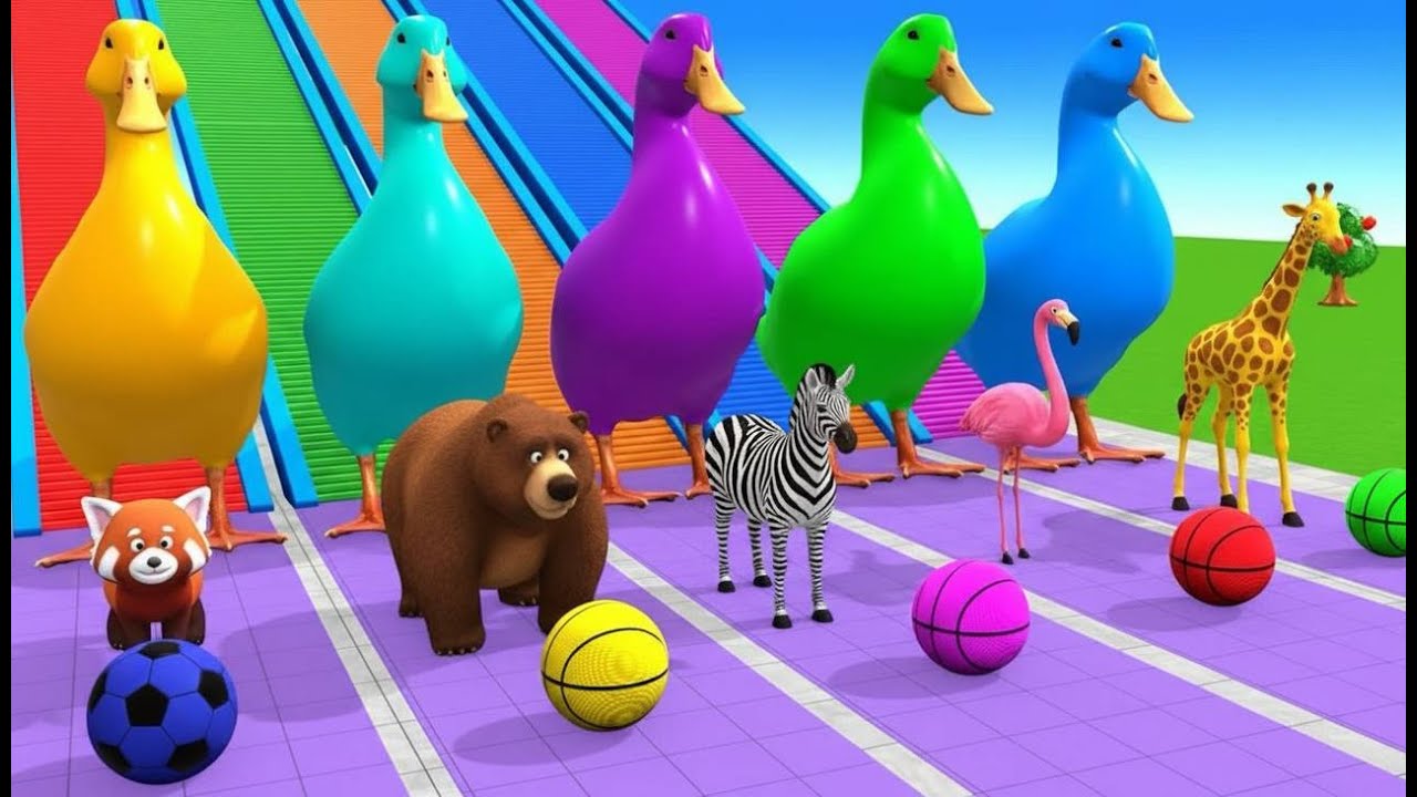 Long Slide game with Cow Elephant Hippopotamus Tiger Gorilla - 3d Animal Game - Funny 3d Animals