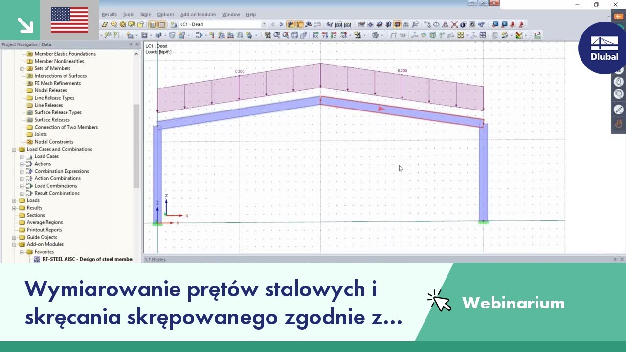 [EN] Webinarium: Wymiarowanie pręt&oacute;w stalowych i skręcania skrępowanego zgodnie z AISC 360-16 w R...