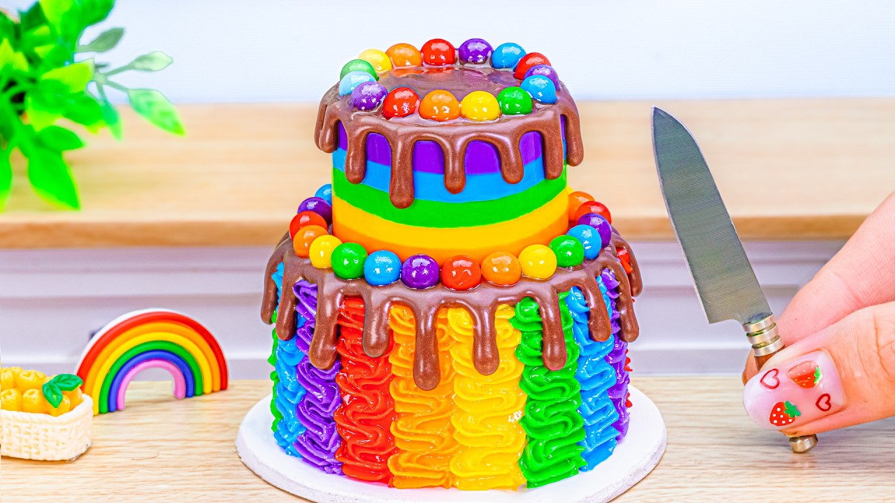 Mini Rainbow Cake Recipe With Chocolate 🌈 Stunning Rainbow Buttercream Cake Decorating and DIY