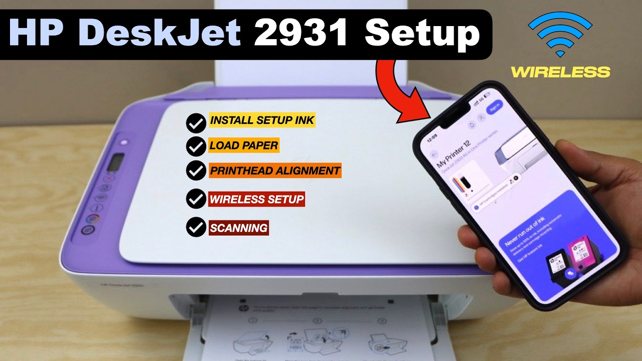 HP DeskJet 2931 Printer Setup- Install Setup Ink, Load Paper, Alignment, Wireless Setup & Scanning..