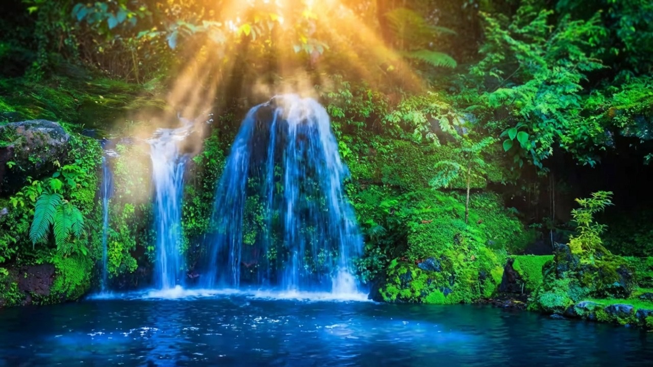 Peaceful Letting-Go Sleep Music with Dark Waterfall for Stress Relief 😌💦🌙