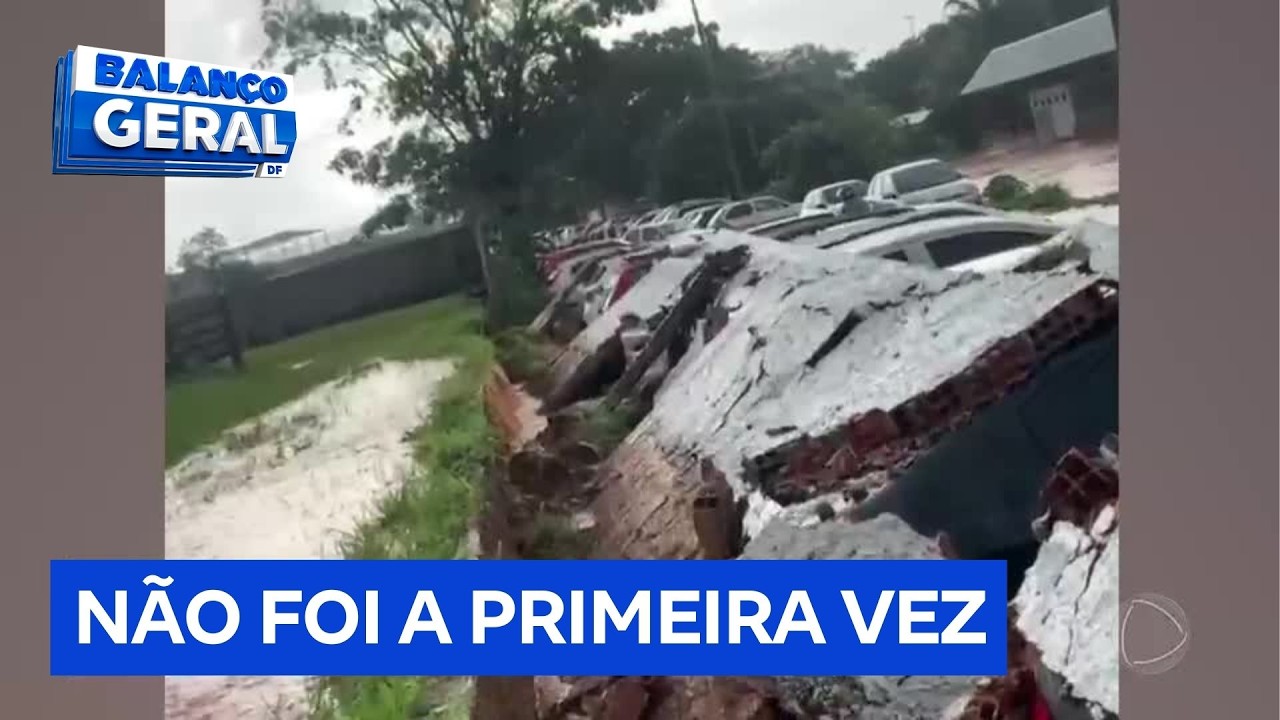Temporal em São Sebastião (DF) faz muro desabar em cima de 11 carros estacionados | Balanço Geral DF
