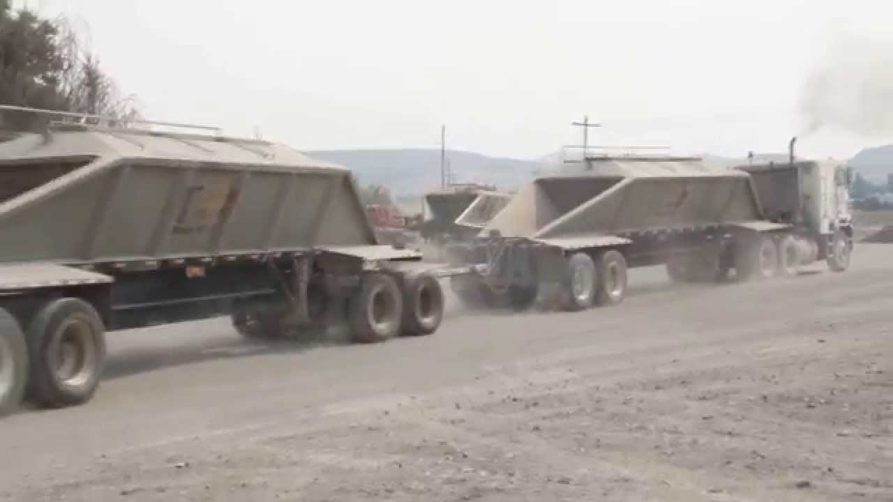 Freightliner bottom-dump double semi in Elko, Nevada.