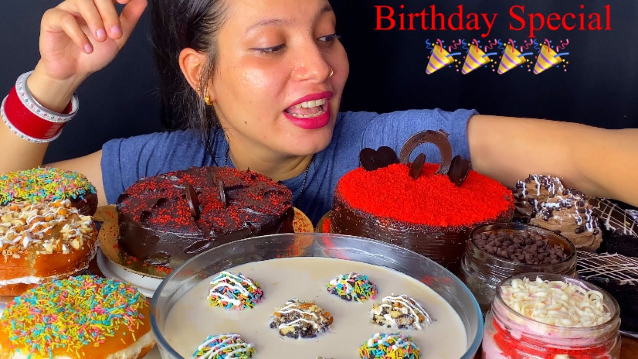 Eating 🎂Chocolate Red Velvet Cake, Choco Lava Cake, Donuts 🍩, Cake Pops, Choclate Pastry, Cupcake