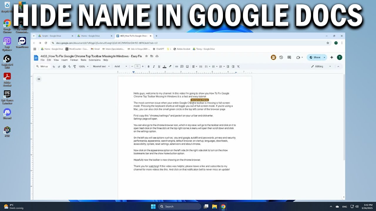 How To Appear Anonymous on Google Docs - Easy Fix