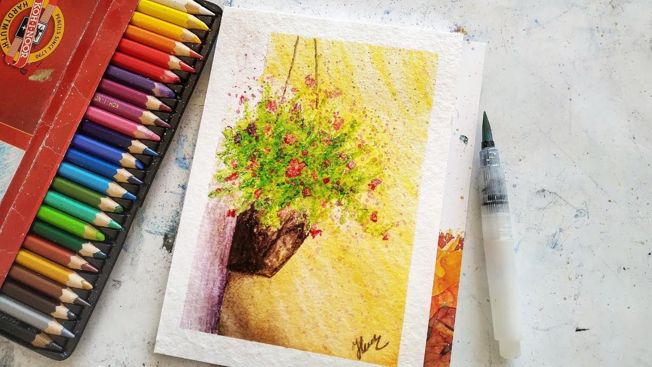 Watercolor pencils simple flower tutorial