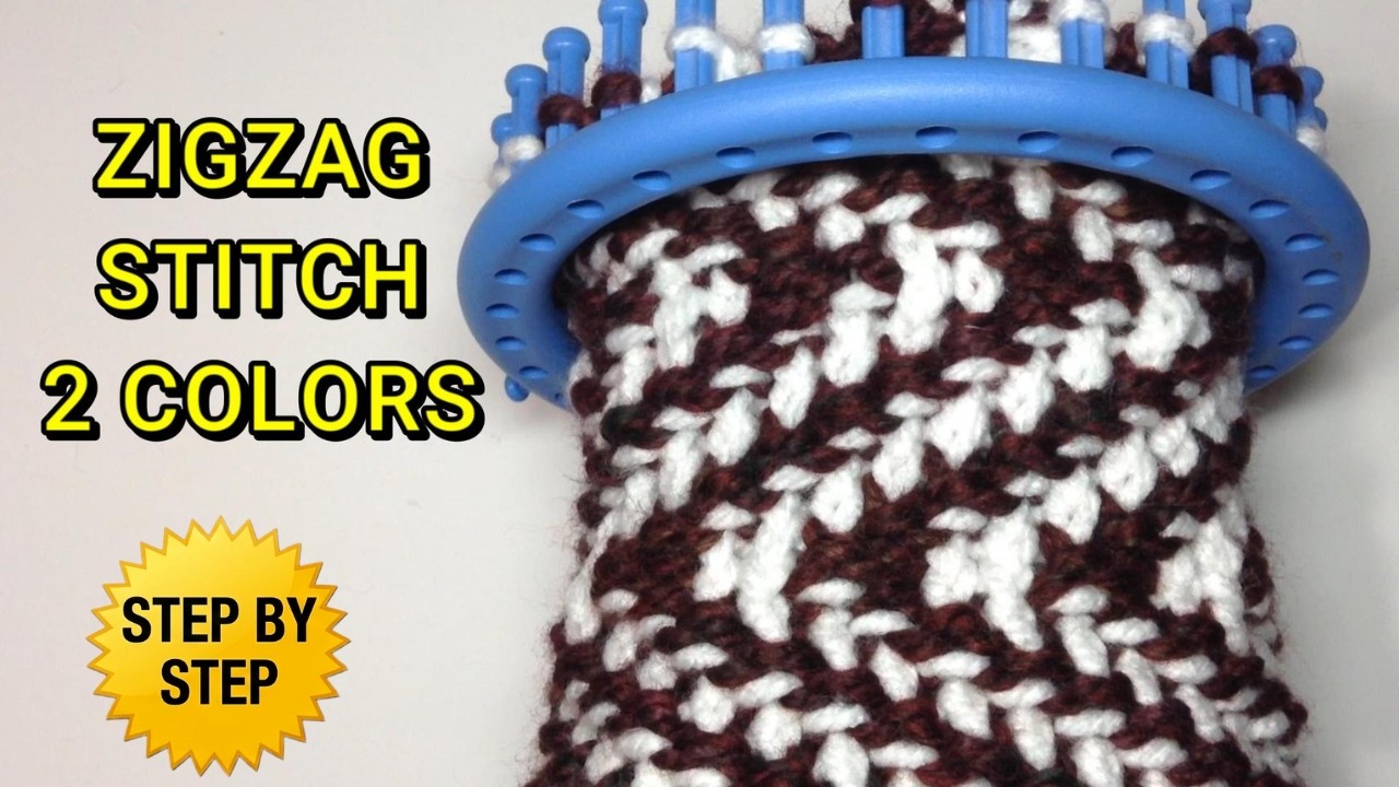 How to knit ZIGZAG STITCH 2 COLORS on a Round Loom - Super Easy BICOLOR ZIGZAG STITCH