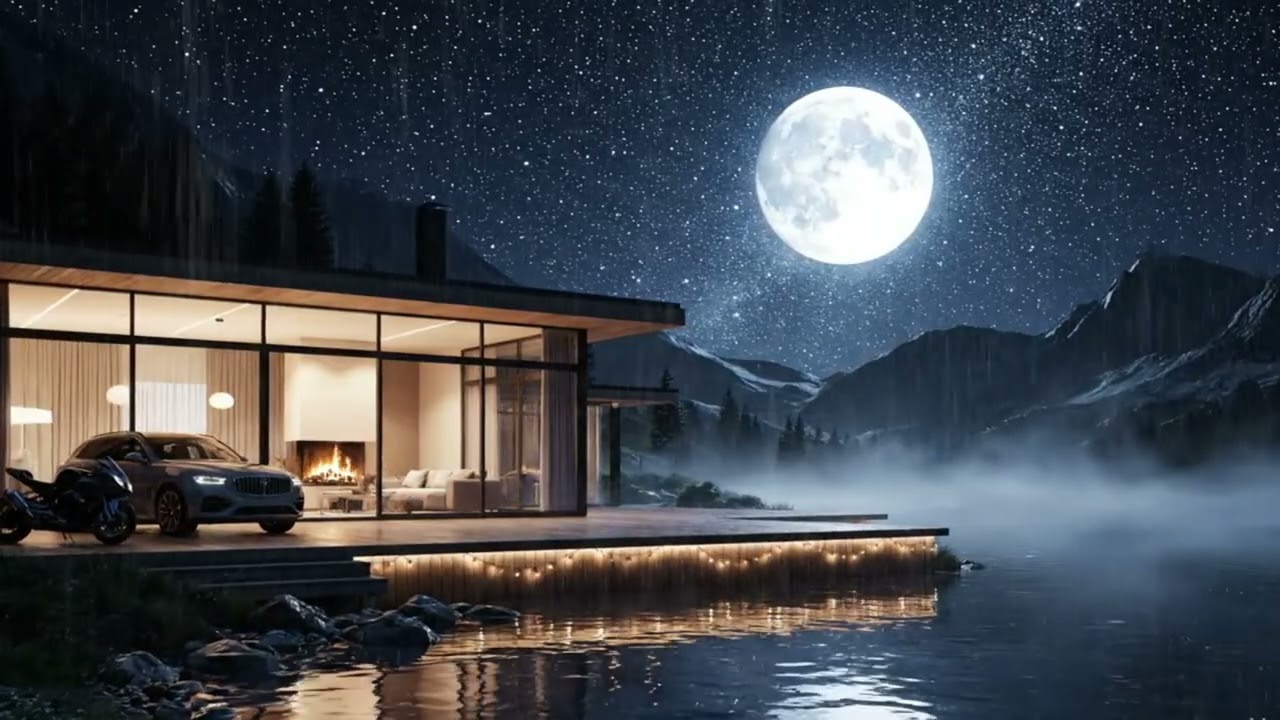 🏞️✨ LAKE VILLA NIGHT RAIN AMBIENCE 🌧️ 10 Hours Sleep & Relax Music