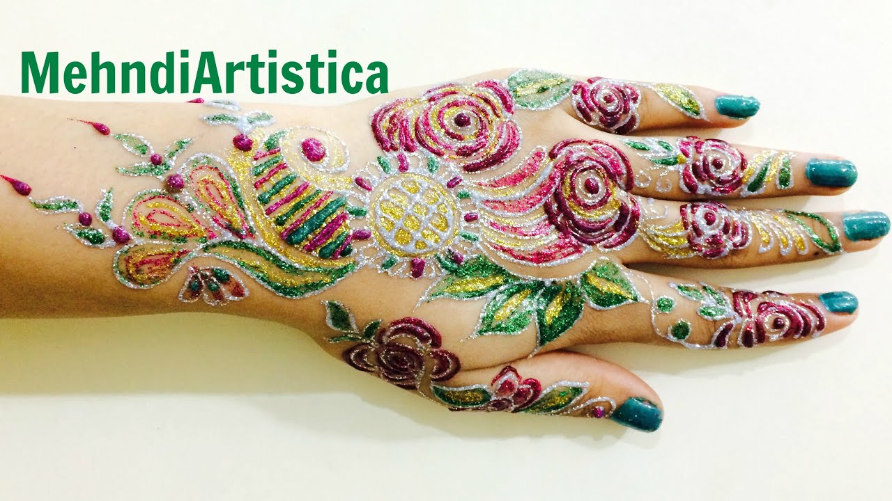 Gulf Roses With Leafs Mehendi Designs For Hands: Elegant Saudi Party Heena MehndiArtistica