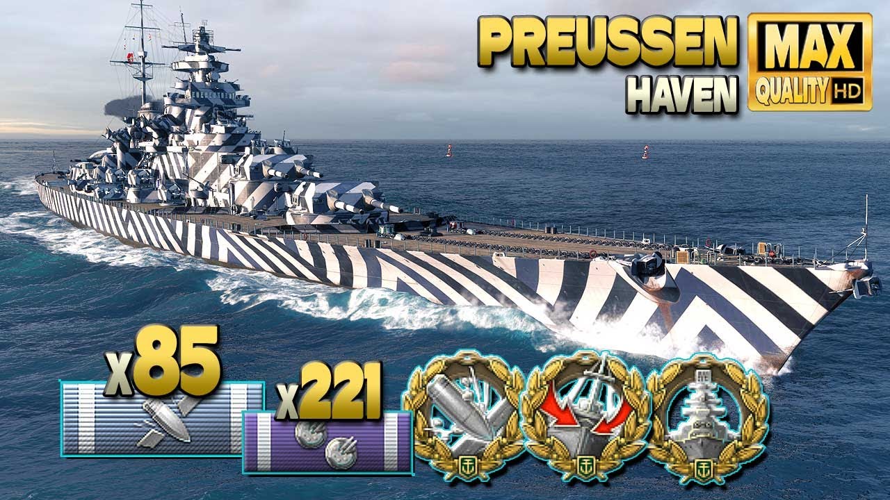 линкор Preussen: Легкая игра на карте Haven - World of Warships