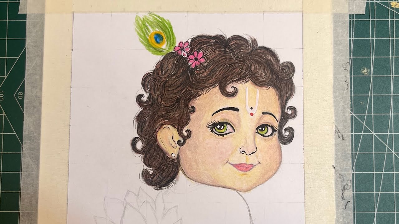 Little Krishna face with color pencil tutorial 🩷🪈#art #hindugod #colorpencil #tutorial #arttutorial 