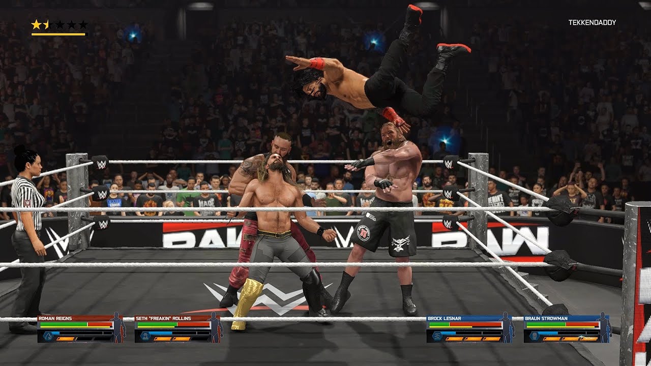 Roman Reigns & Seth rollins vs Brock Lesnar & Braun strawman WWE2K25 