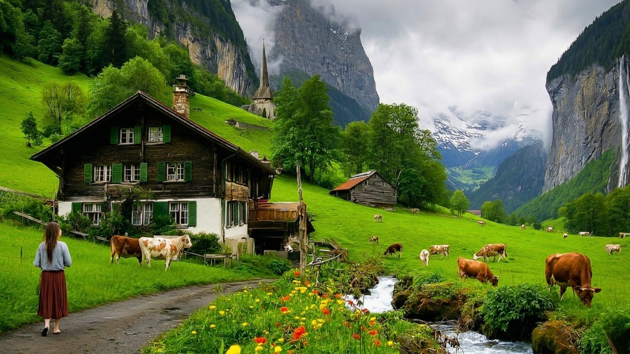 Village Life in Beautiful Swiss Countryside - Heavenly Green Pastures, Goats, Milking Cows