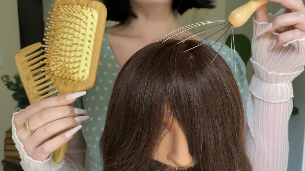 asmr scalp massage + examination on mannequin head (long nails, hairplay)