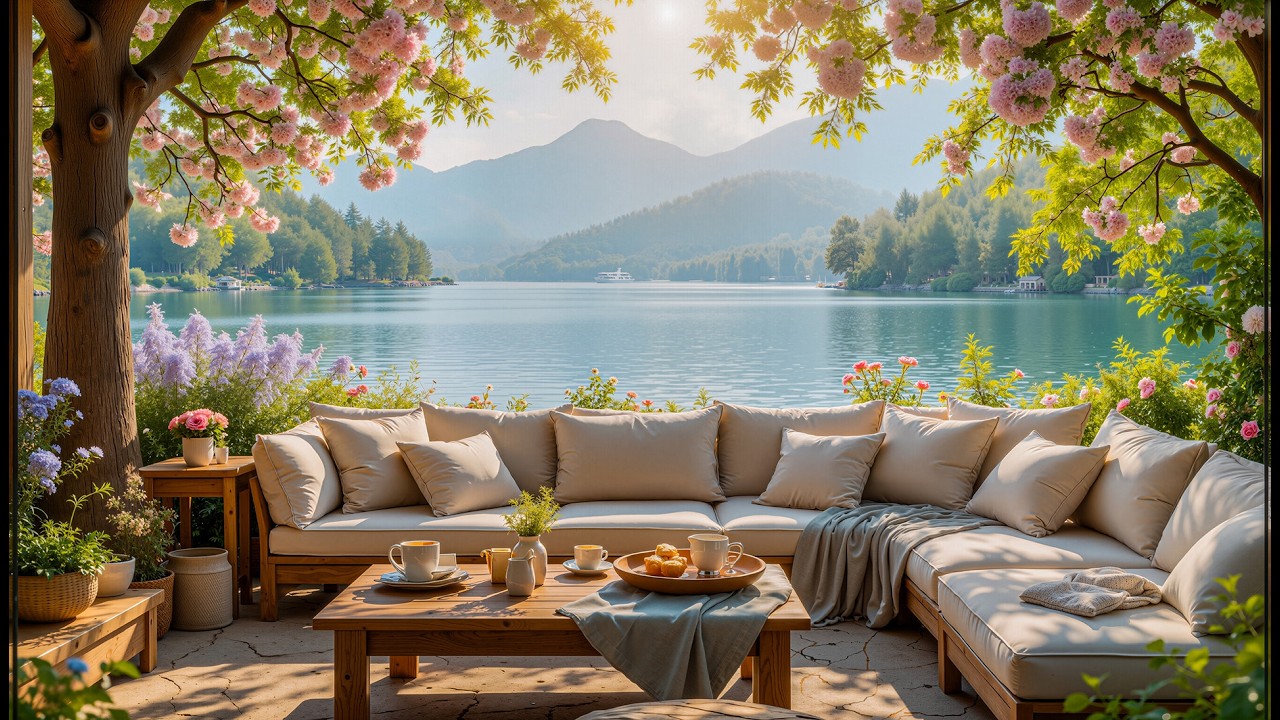 Soothing Piano for Studying 🌸 Spring Morning Ambience at a Lakeside Porch