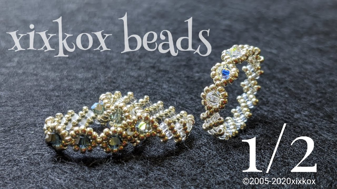 【DIY】xixkox beads 1/2💍スワロフスキーと特小シードビーズの指輪 ビーズステッチ #beadingtutorial