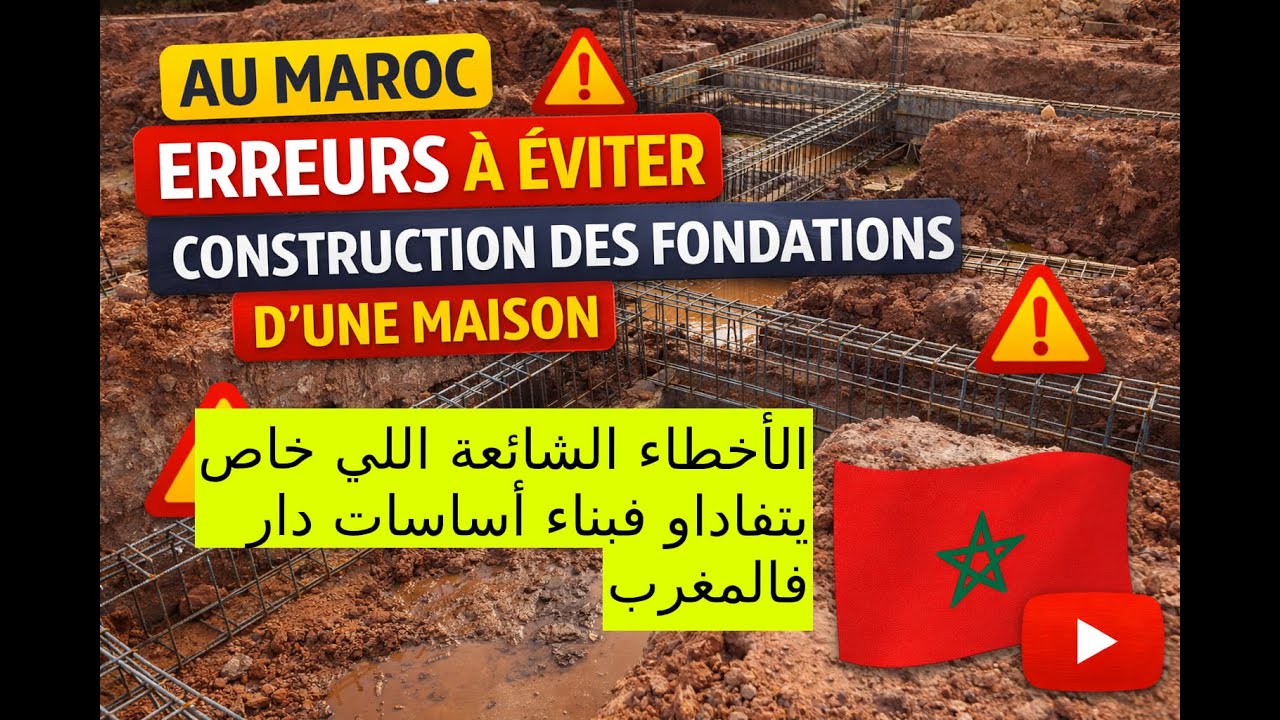 الأخطاء الشائعة اللي خاص يتفاداو فبناء أساسات دار فالمغرب /  construction des fondations