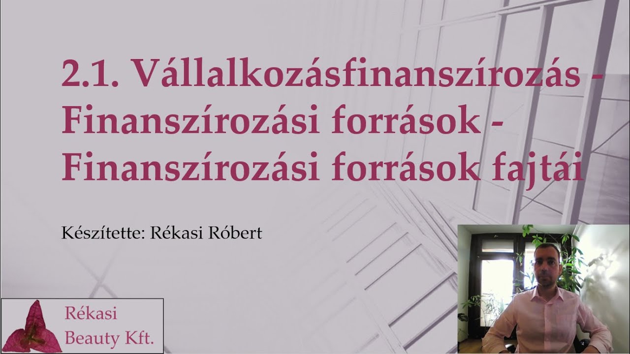 2.1. Vállalkozásfinanszírozás - Finanszírozási források - Finanszírozási források fajtái