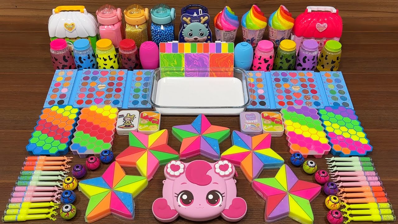 RAINBOW PONY I Mixing random into Glossy Slime I Relaxing slime videos#part1