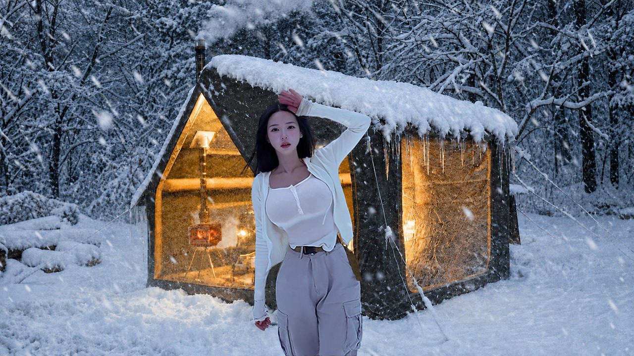 Кемпинг во время снежной бури❄️ в двухкомнатной надувной палатке | Camp ASMR