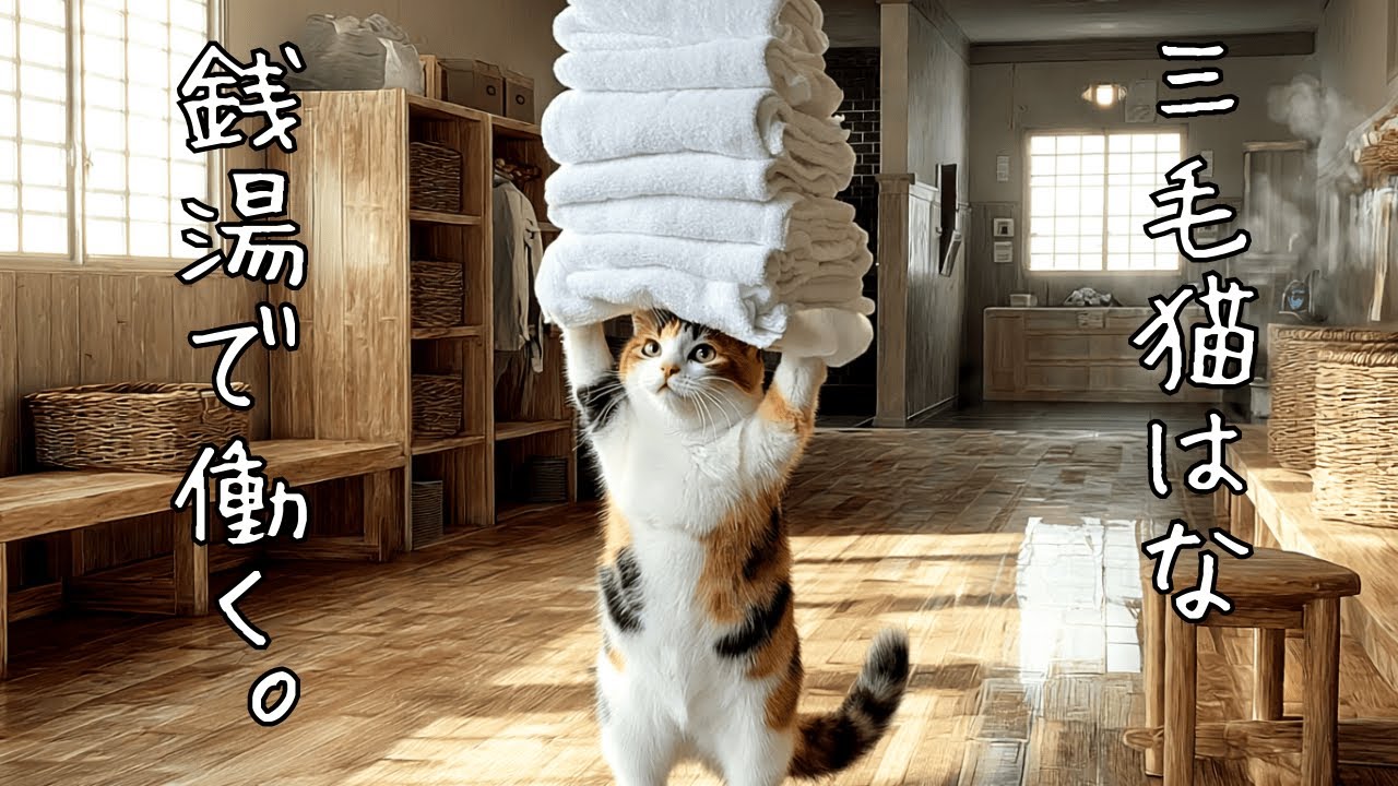 【はたらくねこ】三毛猫はな銭湯で働く🐾ほっこり銭湯物語♨️