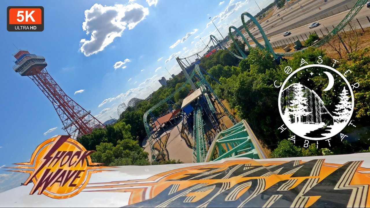 Shockwave Front Seat 5K 60FPS POV UHD | Double Looping Schwarzkopf | Six Flags Over Texas, Arlington