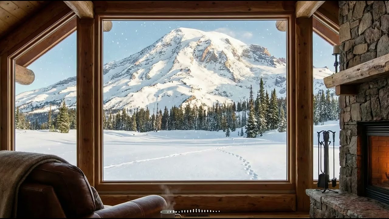 [Playlist] Cozy Morning in a Snowy Mountain Cabin | Calming Music with Warm Fireplace Vibes | Lumina