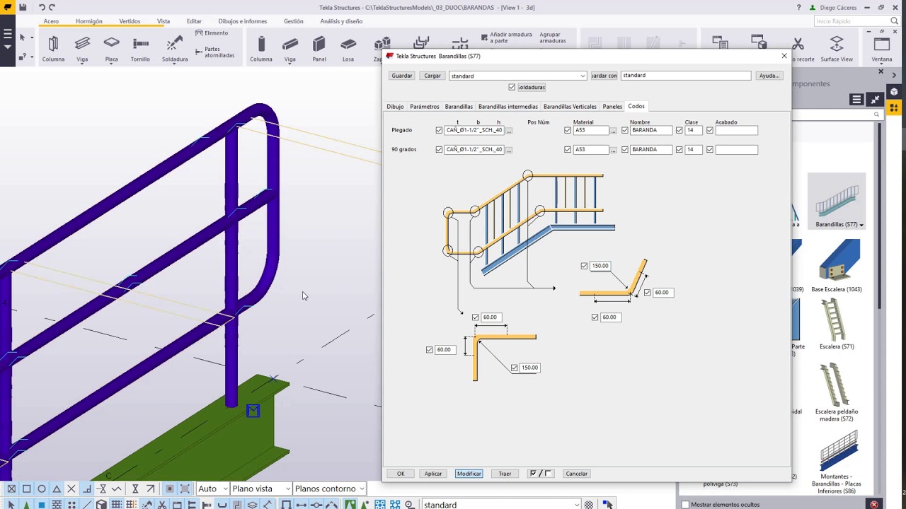 Configuración Barandas en Tekla Structures
