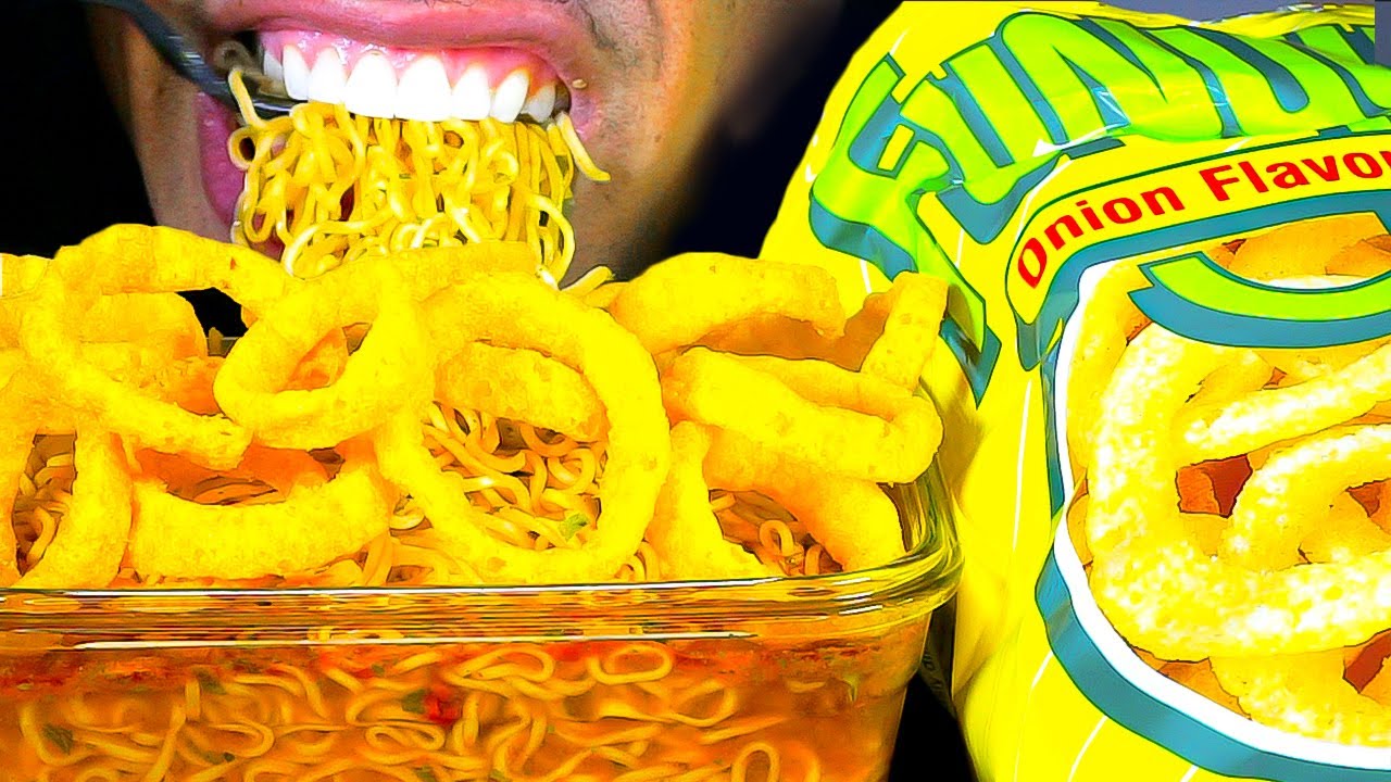 ASMR NOODLES & ONION RINGS EATING SHOW MUKBANG 먹방 MOUTH SOUNDS NO TALKING JERRY