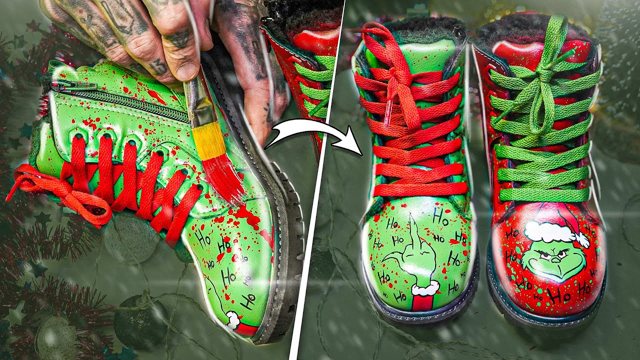 I Customizing Christmas. Custom for Shoes in the New Year Style DIY. Grinch Who Stole Christmas