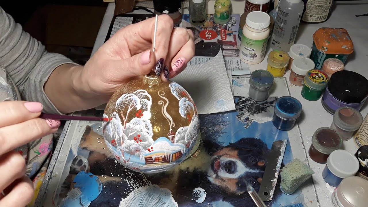 Новогодний шарик ручной работы - Дом с калиной
