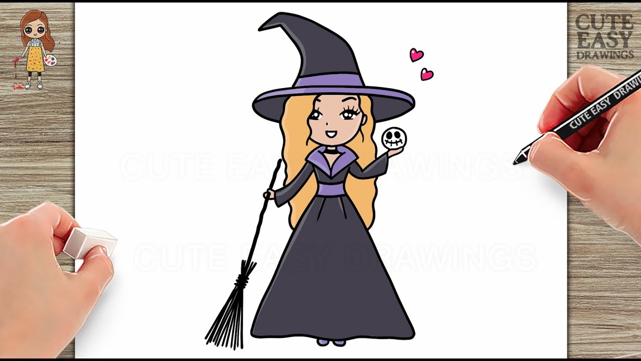 How to Draw a Cute Girl in a Witch Costume | Happy Halloween Drawing Easy 👻