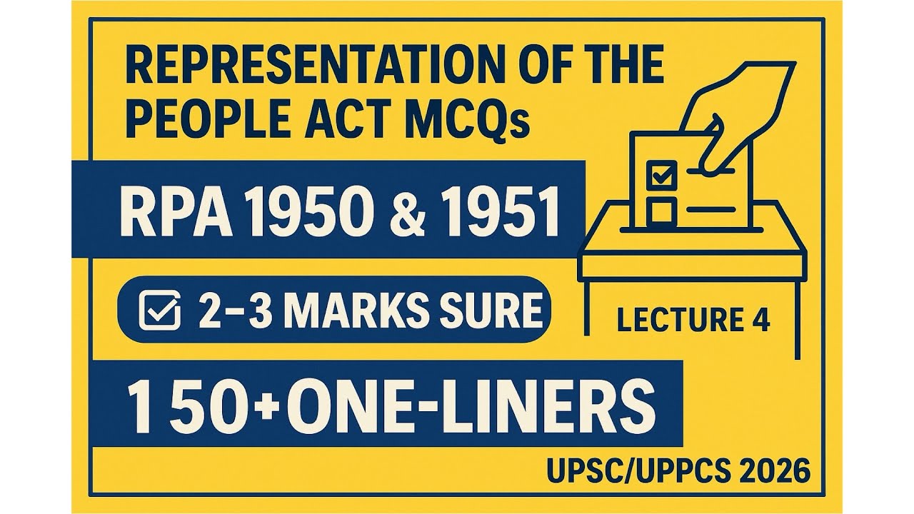 Representation of the People Act MCQs | RPA 1950 & 1951 | 150+ One-Liners | UPSC/UPPCS 2026