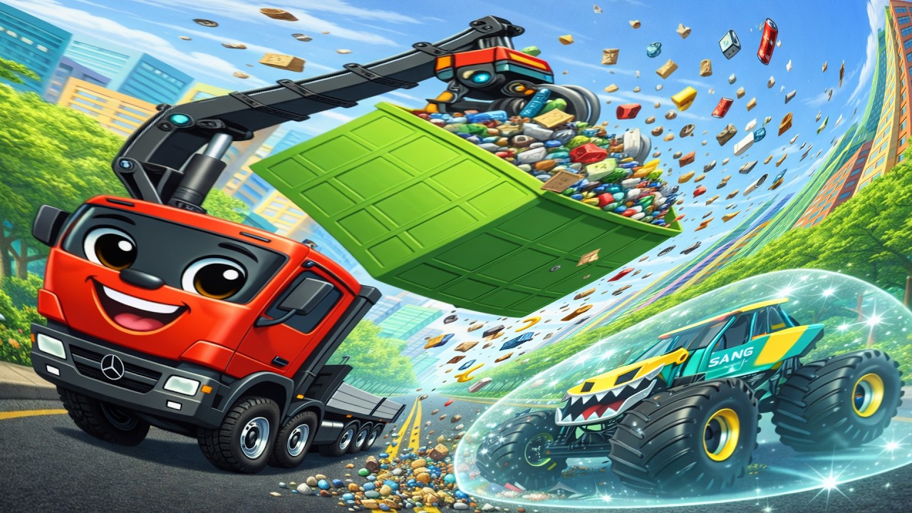 Out of Control Crane 🚛 Monster Truck vs Trash Storm 🌪️ Extreme Chaos 🔥 Can It Break Free? ❓| Cartoon
