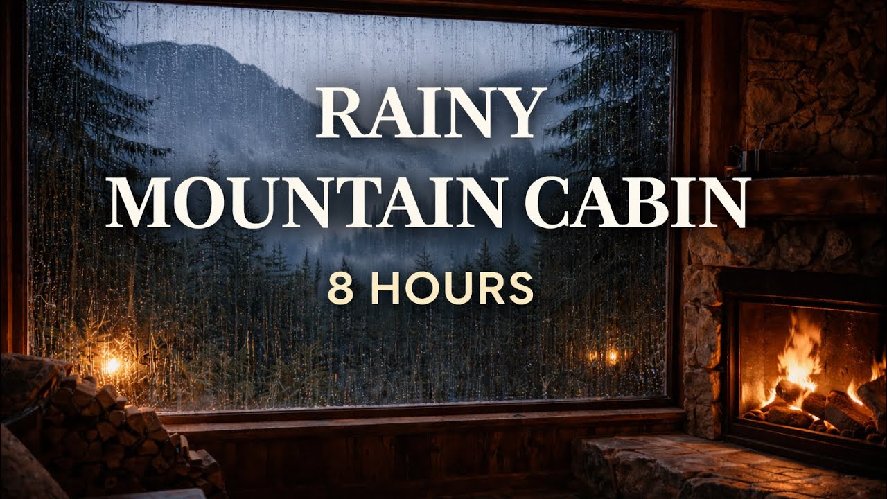 Rainy Mountain Cabin at Night 🌧️🔥 8 Hours of Rain Sounds & Fireplace | Deep Sleep Ambience