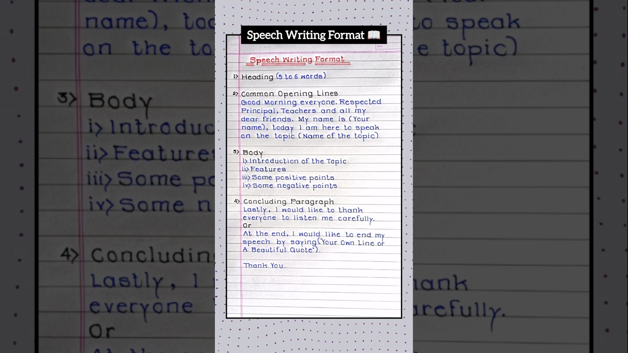 Speech writing Format I speech writing in English I speech writing for class 9/10/11/12 #shorts