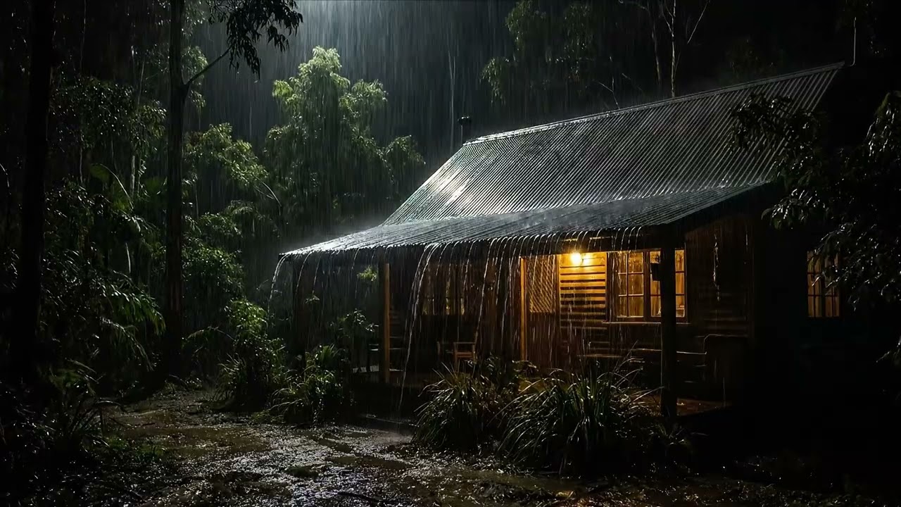 Cozy in a Storm Powerful Rain, Thunder & Wind on Tin Roof with Peaceful Piano Music