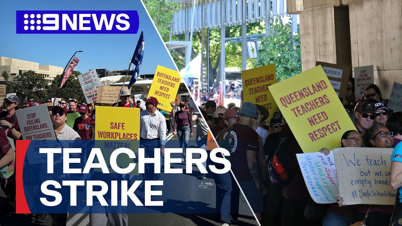 Queensland teachers rally against pay and work conditions | 9 News Australia