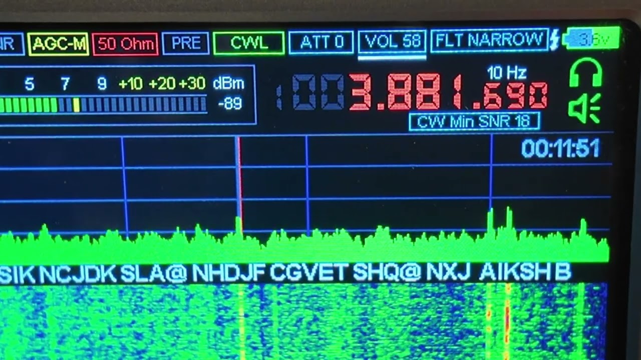 3881khz French Military CW 5 figure mixed random letter/numbers. Malihit DSP 2 CW Decode.