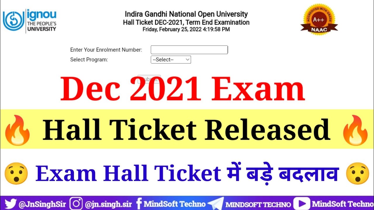 IGNOU Dec 2021 Exam Hall Ticket Released 🔥 March 2022 Exam Hall Ticket Big Changes 😯 Must Watch