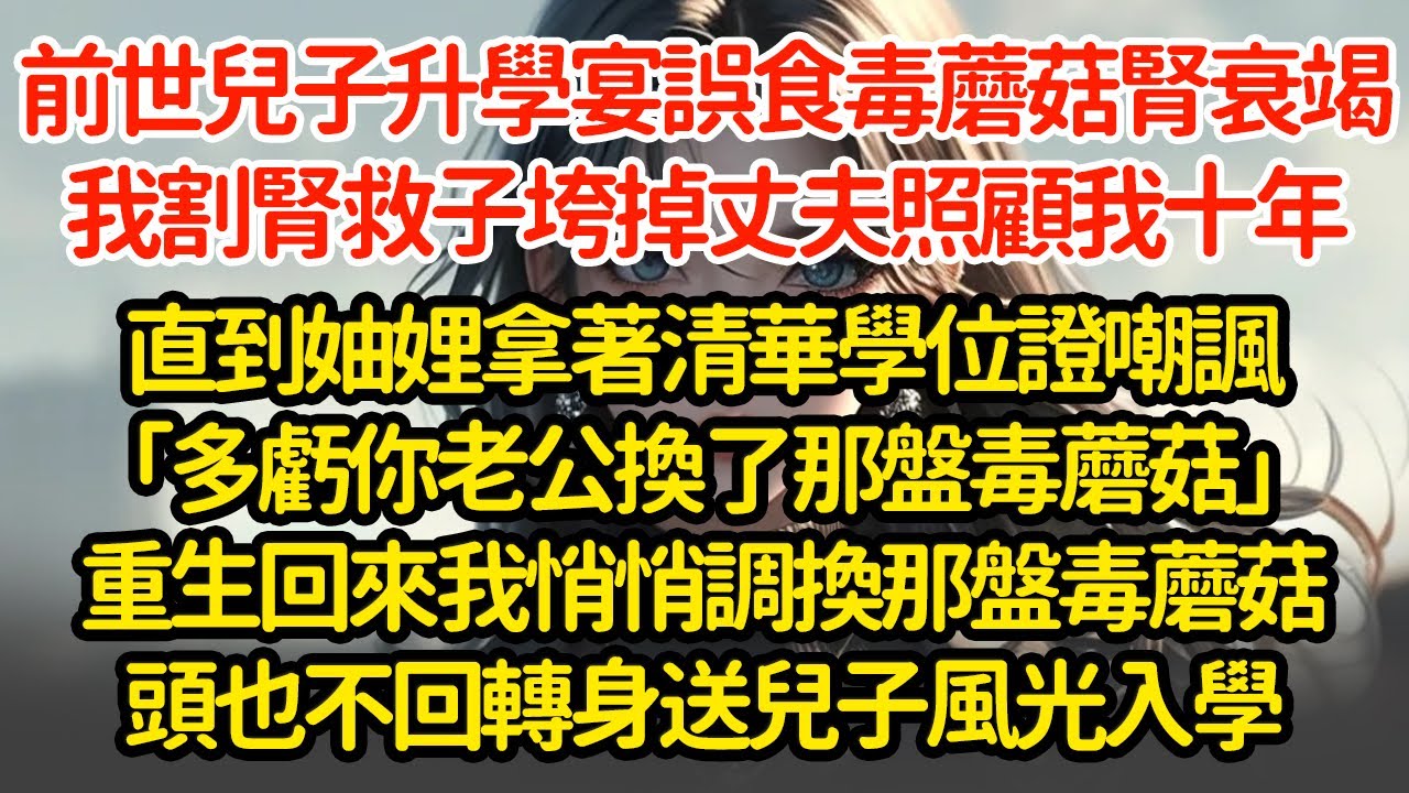 前世兒子升學宴誤食毒蘑菇，肝腎衰竭我割腎救子垮掉，丈夫照顧我十年直到妯娌拿著清華學位證嘲諷「多虧你老公換了那盤毒蘑菇」重生回來我悄悄調換那盤毒蘑菇頭也不回轉身送兒子風光入學