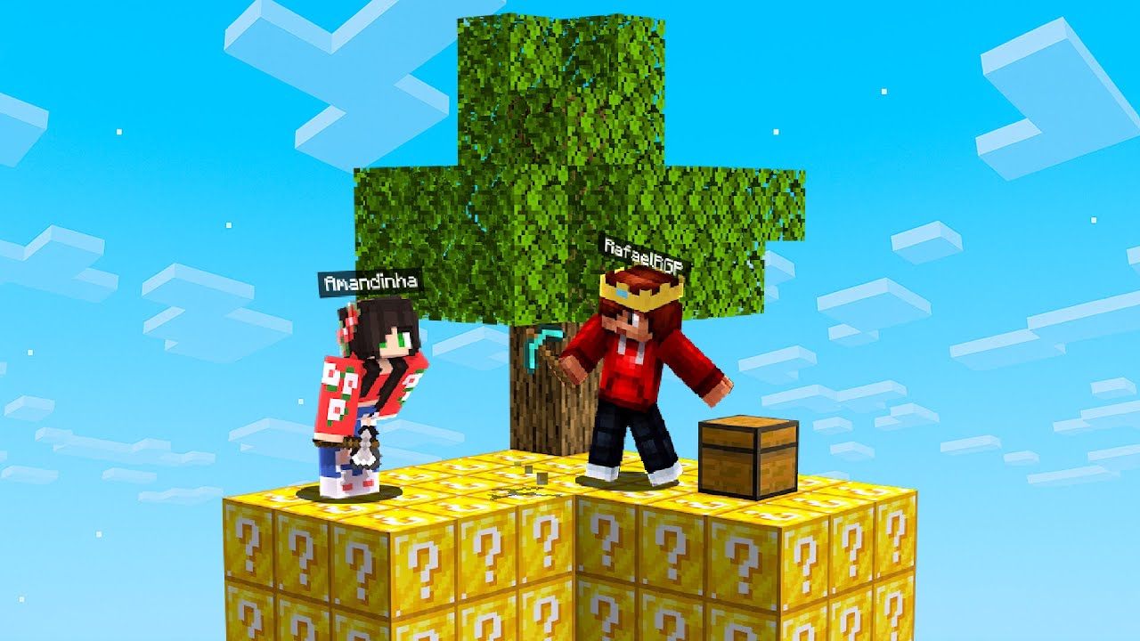 EU E MINHA NAMORADA SOBREVIVENDO EM 1 ILHA DE LUCKY BLOCK NO MINECRAFT
