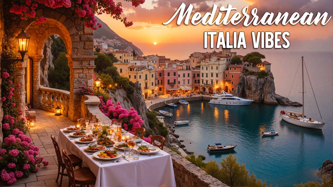 Italian Golden Hour Reverie 🥂 Romantic Guitar Melodies & Mediterranean Sea Views 4K