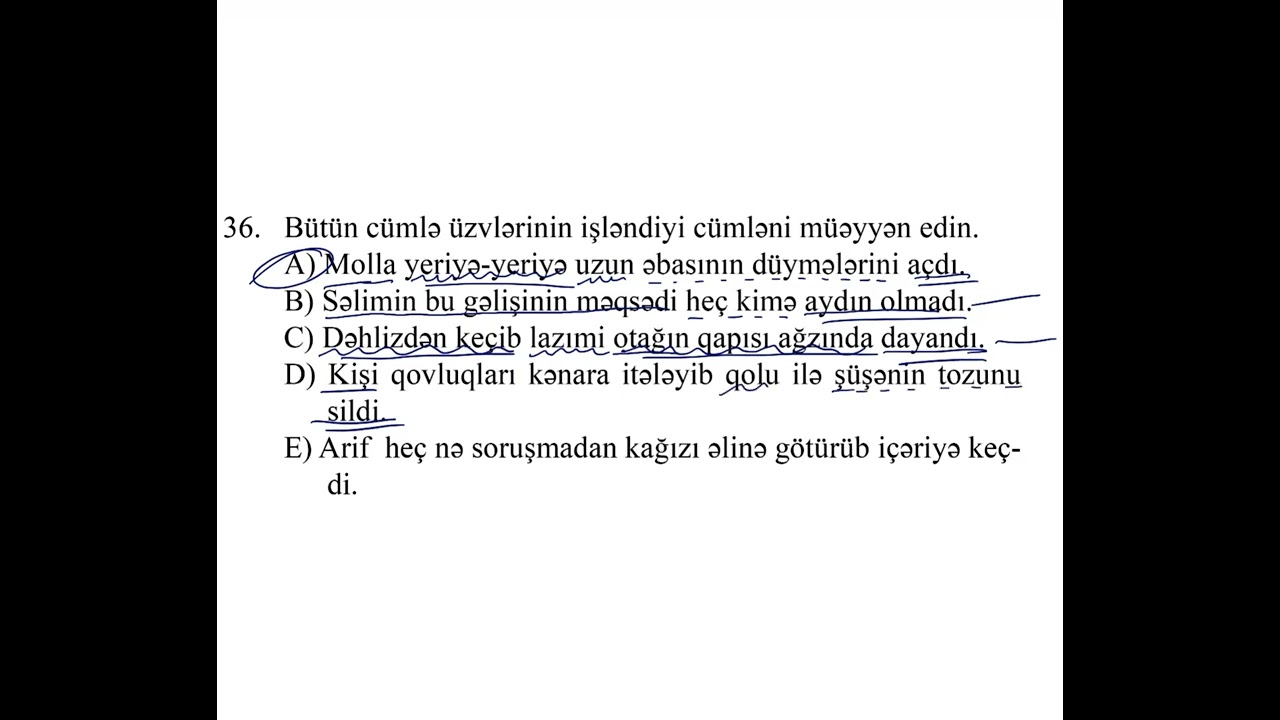 15 mart, Güvən buraxılış sınağı, 8-ci sinif, Azərbaycan dili sualları
